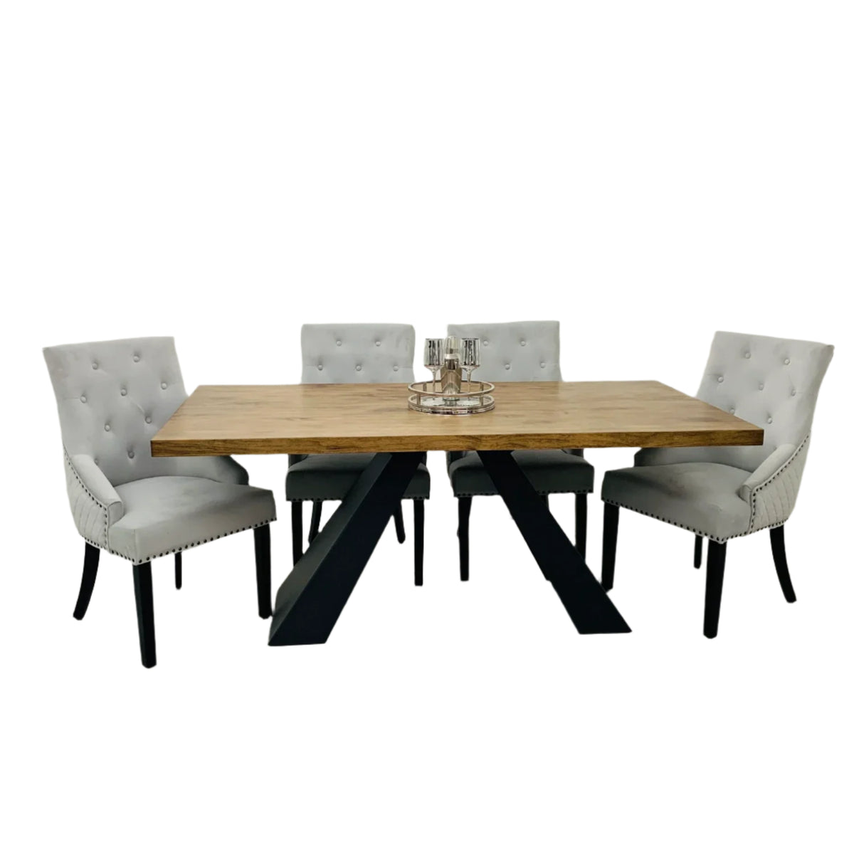 Edmunds Solid Wood Top Black Pedestal Base Dining Table Set