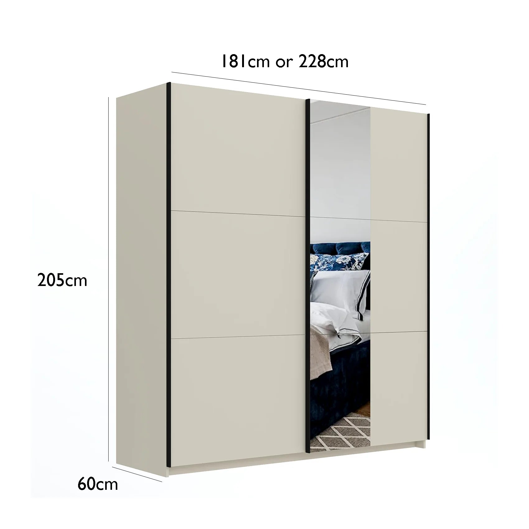 Eldon Cashmere Decor Sliding Door Wardrobe with Mirror Pads - Dimensions