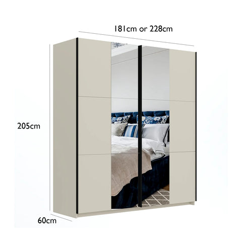 Eldon Premium Cashmere Decor Sliding Door Wardrobe with Mirror Pads - Dimensions