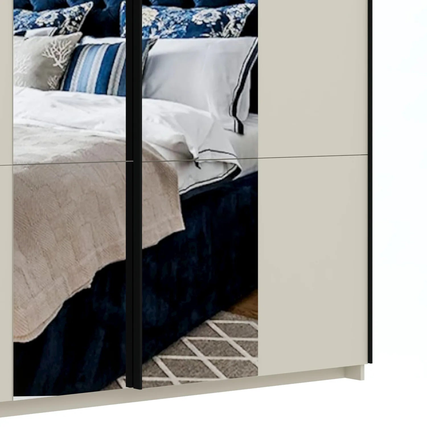 Eldon Premium Cashmere Decor Sliding Door Wardrobe with Mirror Pads - Mirror Pads