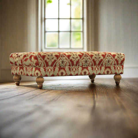 Elgar Tetrad Footstool in Enigma Claret Fabric, also available in Grand, Snuggler, Highback Chair and Snuggler - Lifestyle Image