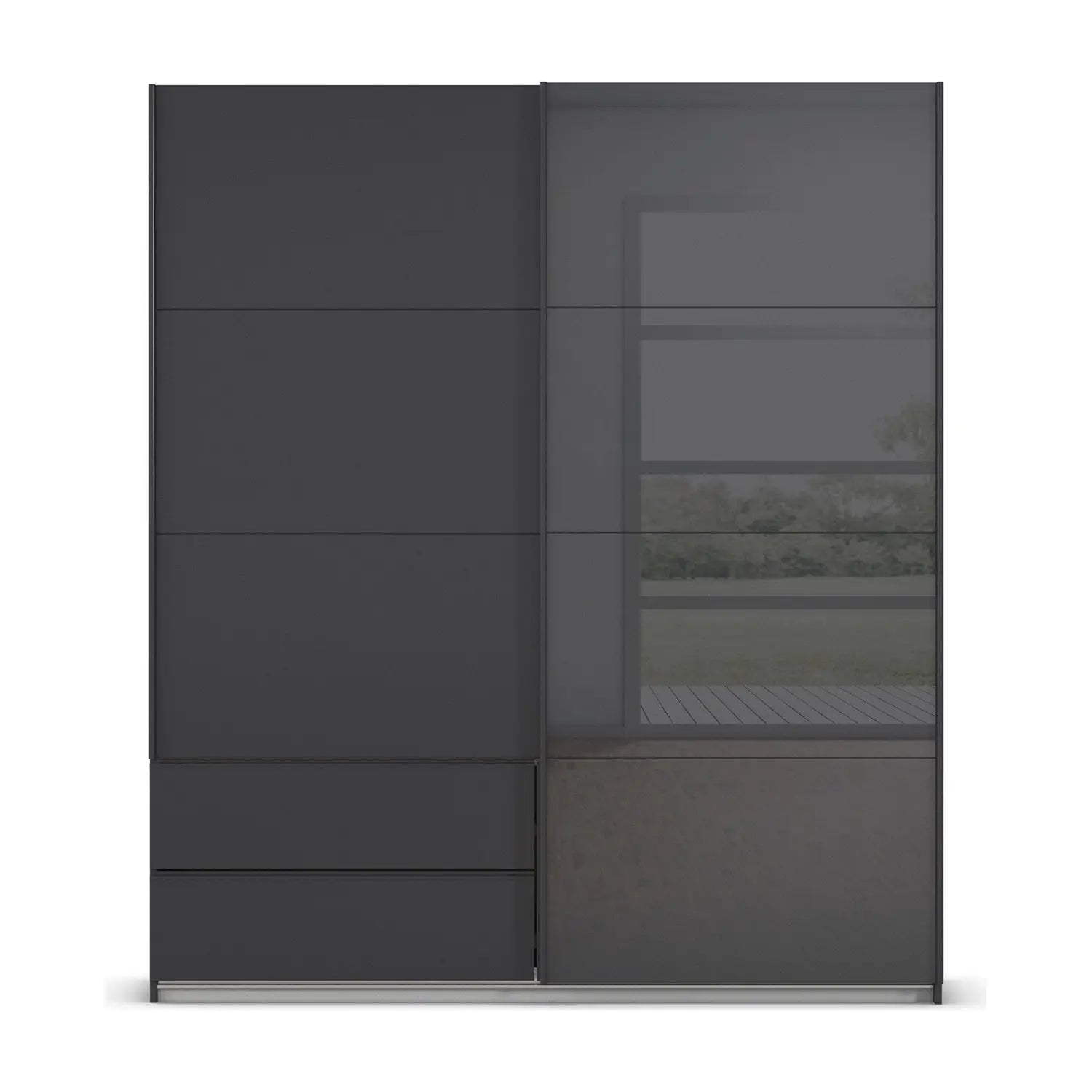 Elon 181cm Graphite & Basalt Glass Sliding 2 Door Wardrobe with Drawers