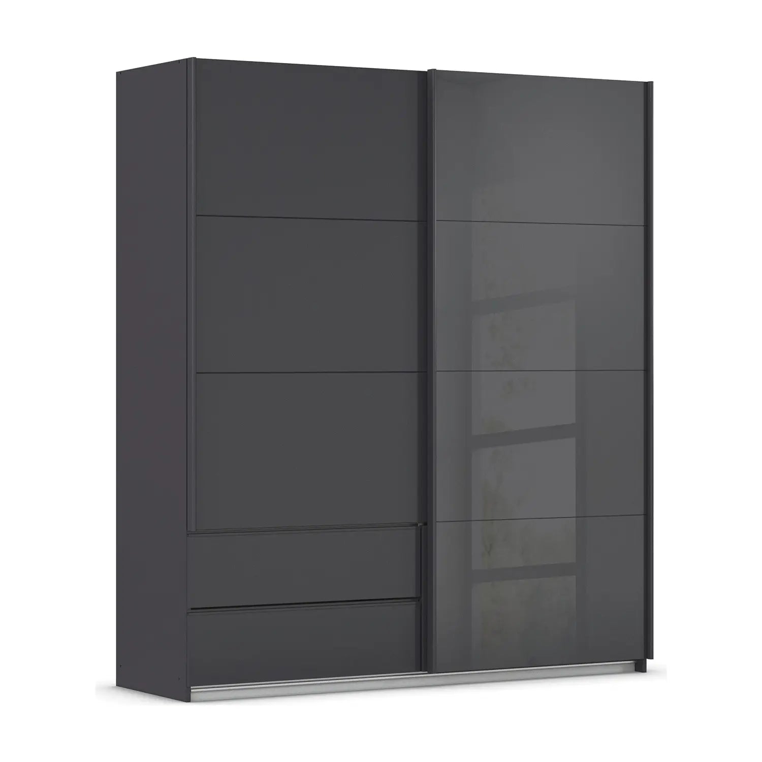 Rauch Elon Metallic Grey and Basalt Glass Sliding Door Wardrobe with drawers, Width 181c, Height 210cm