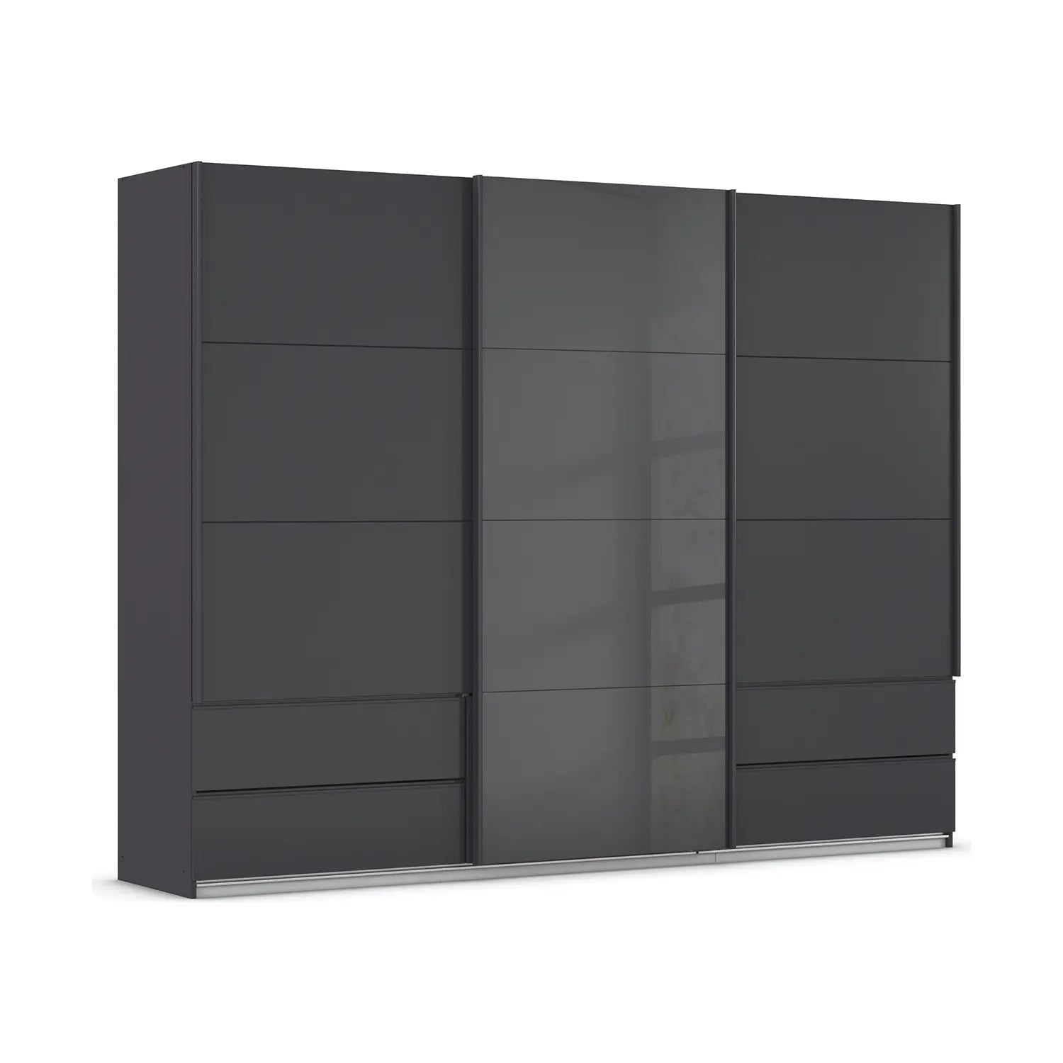 Elon 181cm Graphite & Basalt Glass Sliding 2 Door Wardrobe with Drawers