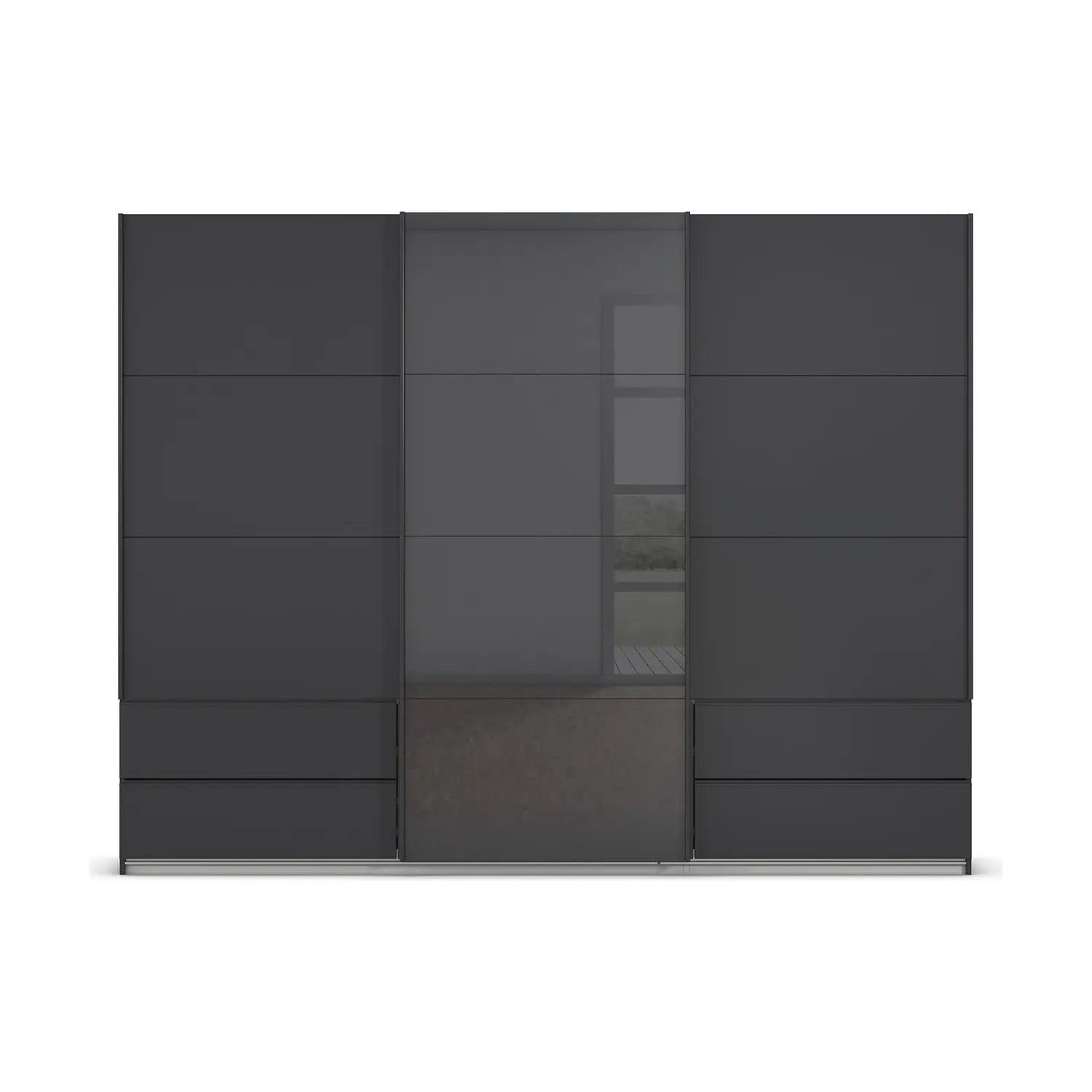 Elon 181cm Graphite & Basalt Glass Sliding 2 Door Wardrobe with Drawers