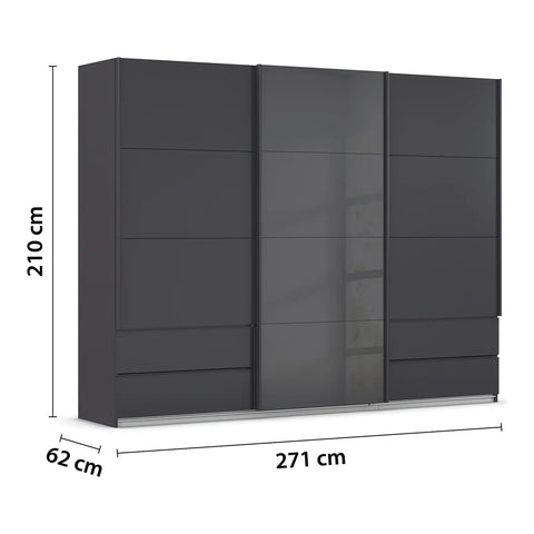 Elon 181cm Graphite & Basalt Glass Sliding 2 Door Wardrobe with Drawers