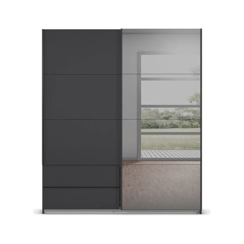 Rauch Elon Metallic Grey 181cm Sliding 2 Door Wardrobe with Drawers & Grey Mirror, Width 181cm height 210cm