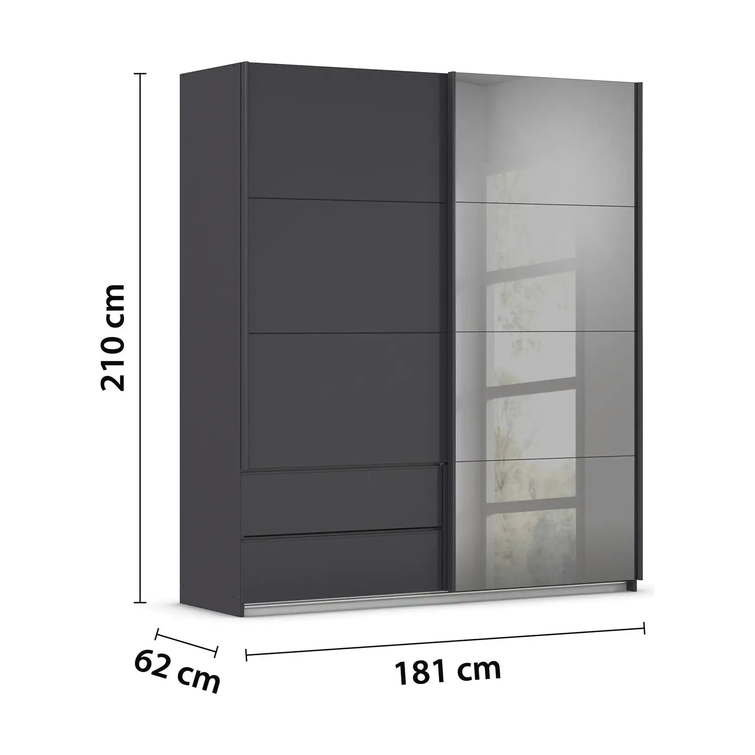 Elon Metallic Grey 181cm Sliding 2 Door Wardrobe with Drawers & Grey Mirror