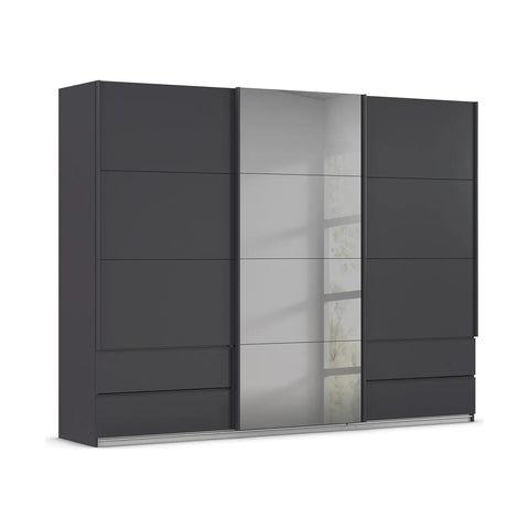 Elon Metallic Grey 181cm Sliding 2 Door Wardrobe with Drawers & Grey Mirror