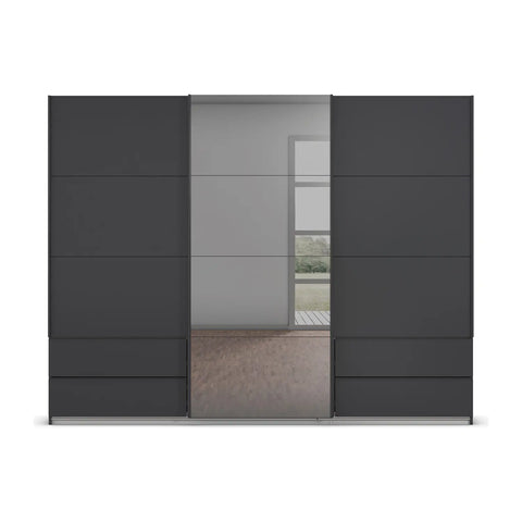 Elon Metallic Grey 181cm Sliding 2 Door Wardrobe with Drawers & Grey Mirror