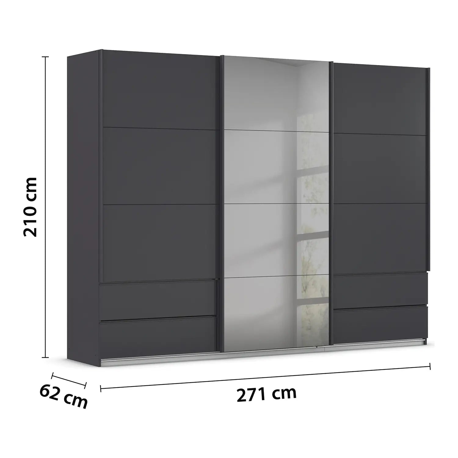 Elon Metallic Grey 181cm Sliding 2 Door Wardrobe with Drawers & Grey Mirror