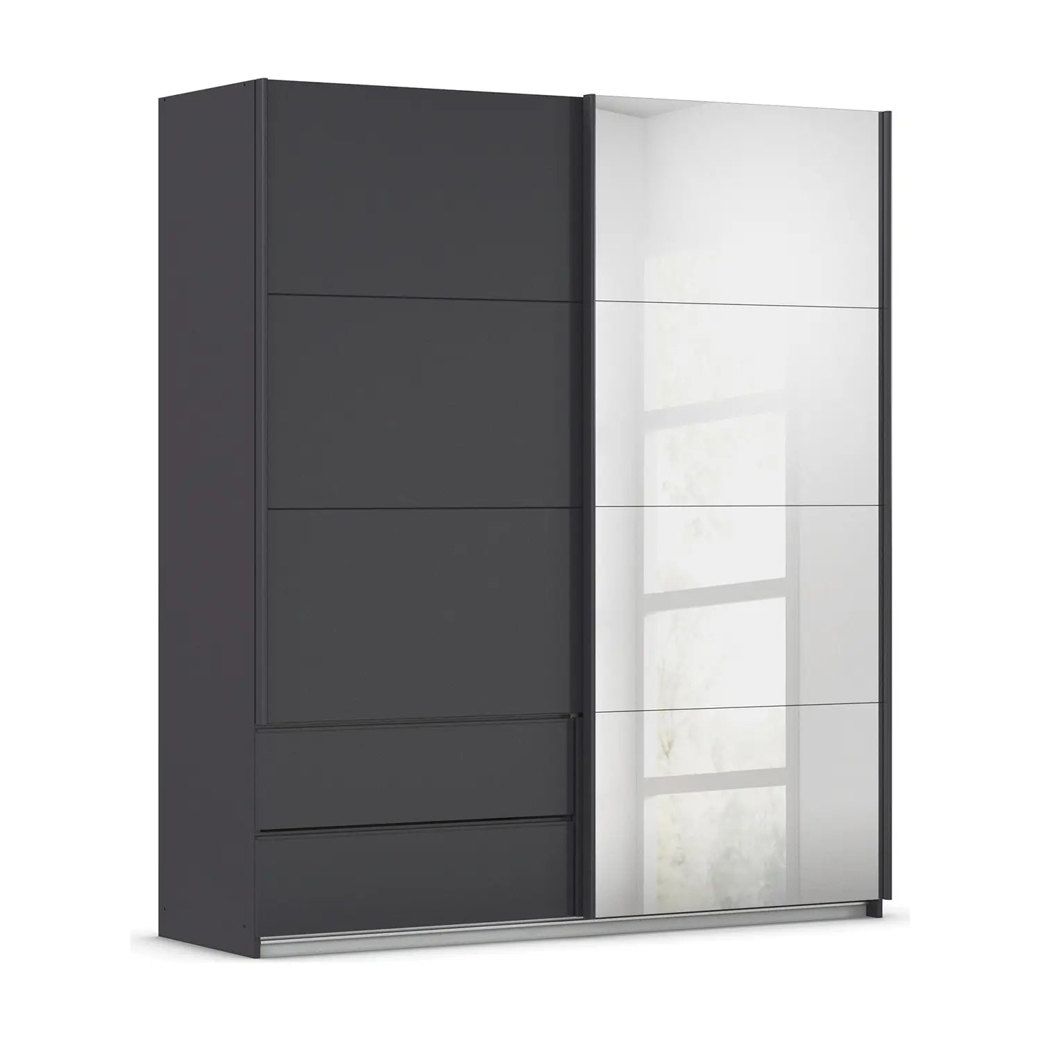 Elon Metallic Grey 181cm Sliding 2 Door Wardrobe with Drawers & Mirror