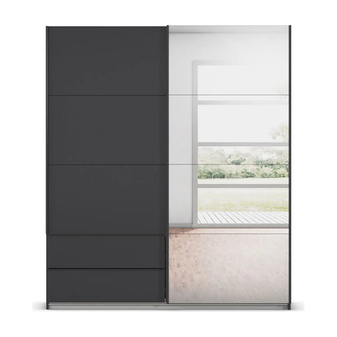 Elon Metallic Grey 181cm Sliding 2 Door Wardrobe with Drawers & Mirror