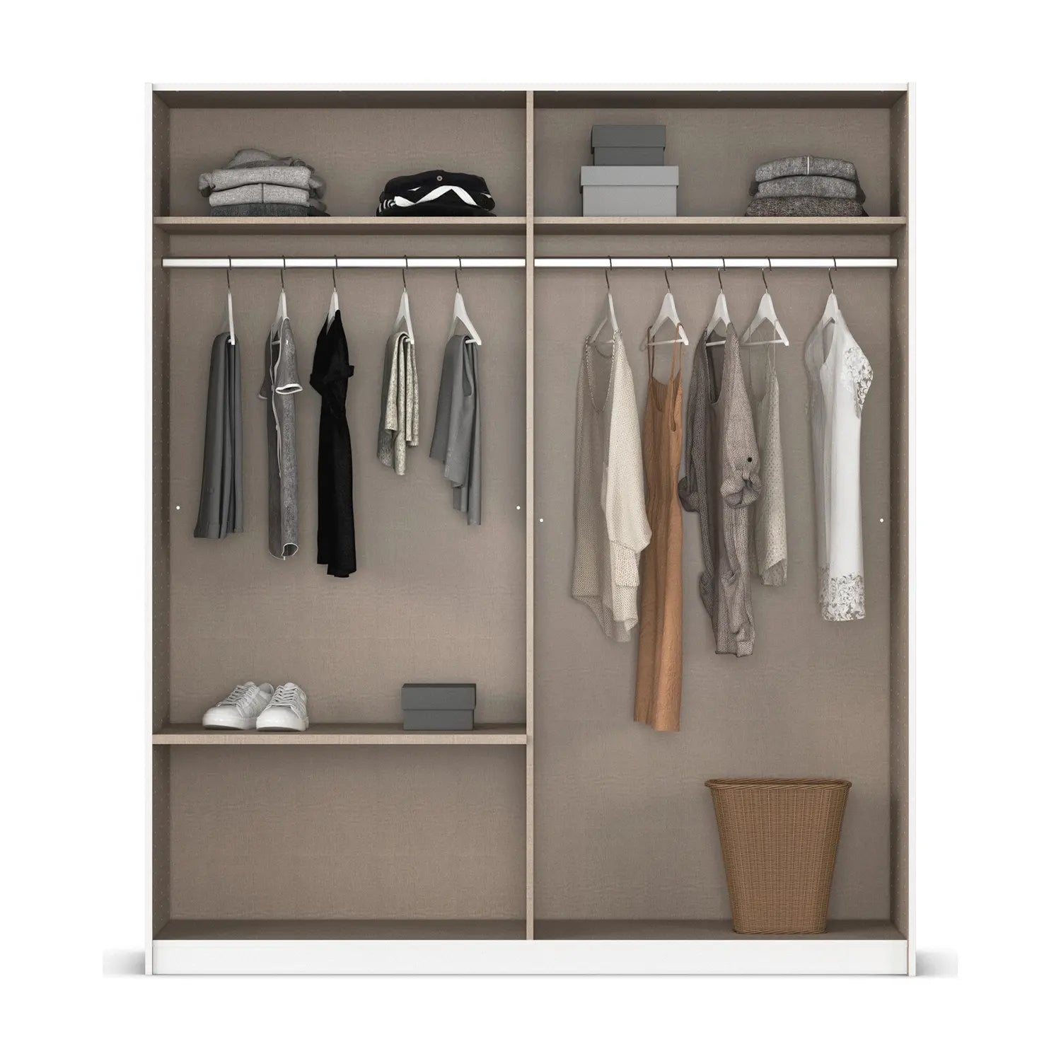 Rauch Elon White Sliding Door Wardrobe ith Drawers & Mirror Width 181cm Height 210cm - Interior