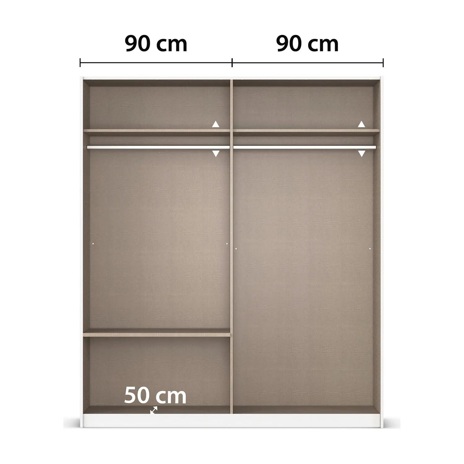 Rauch Elon White Sliding Door Wardrobe ith Drawers & Mirror Width 181cm Height 210cm - Interior Details