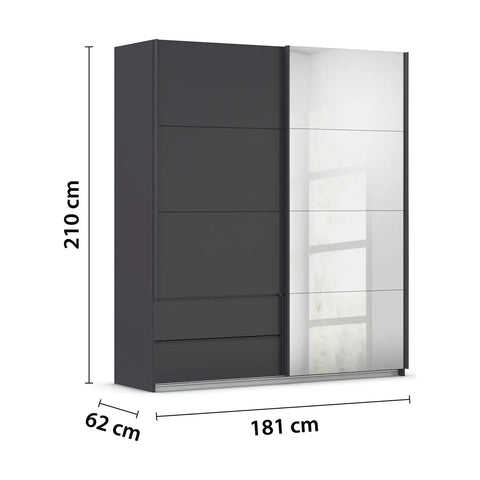 Elon Metallic Grey 181cm Sliding 2 Door Wardrobe with Drawers & Mirror