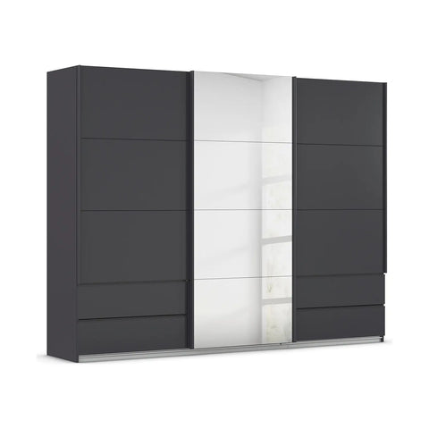 Elon Metallic Grey 181cm Sliding 2 Door Wardrobe with Drawers & Mirror