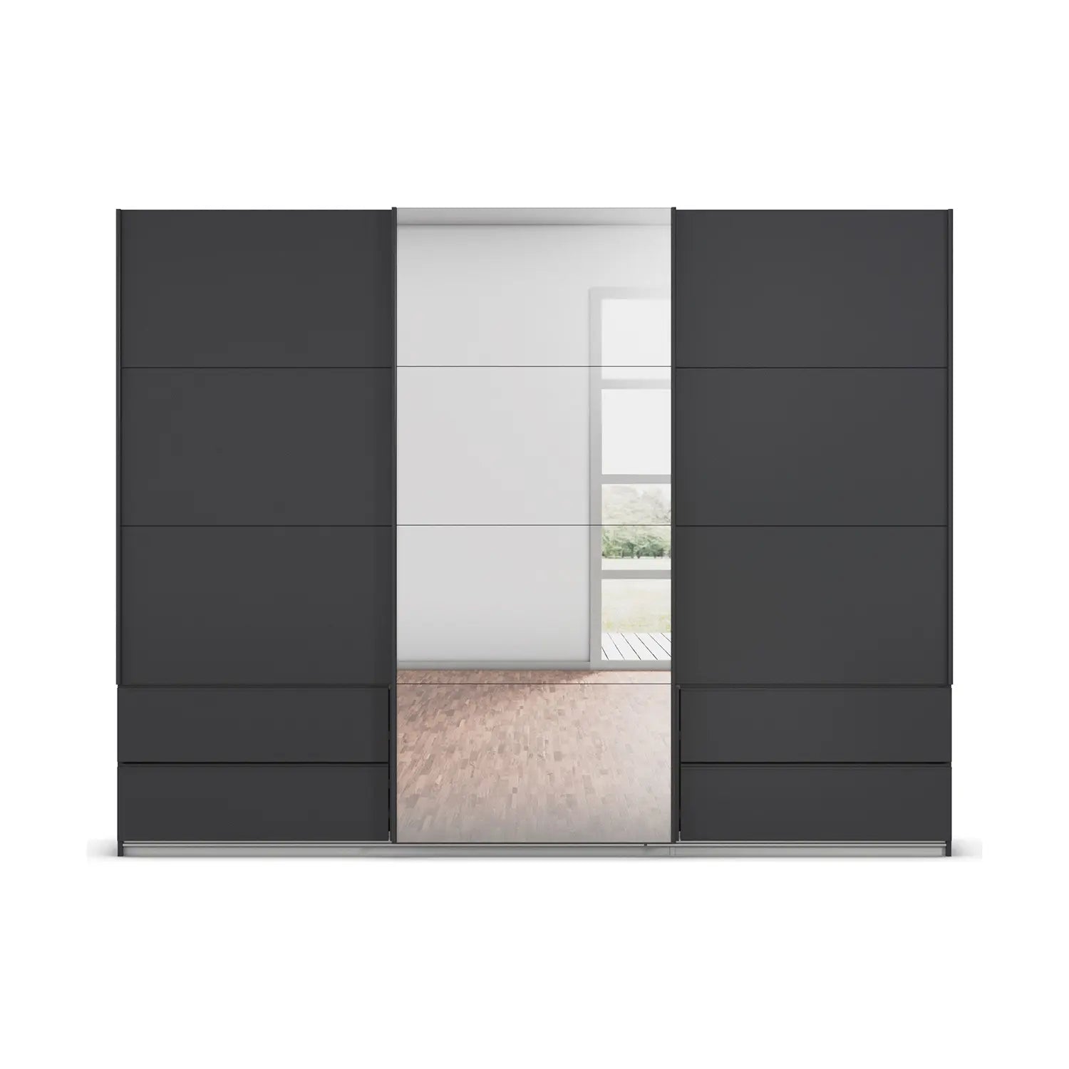 Elon Metallic Grey 181cm Sliding 2 Door Wardrobe with Drawers & Mirror