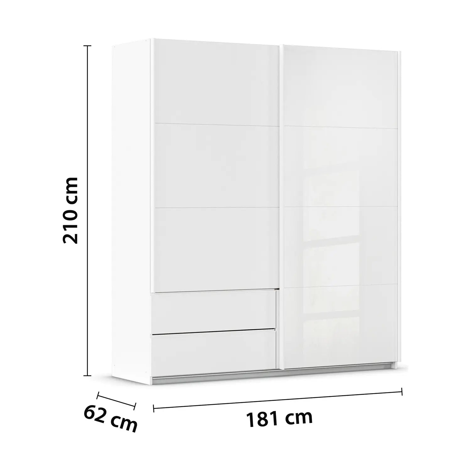 Elon 181cm White 2 Door Sliding Wardrobe with Drawers