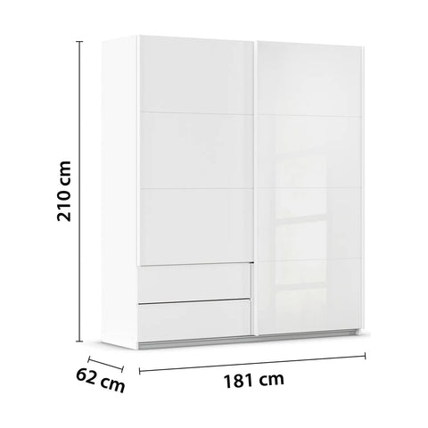 Rauch Elon 181cm White 2 Door Sliding Wardrobe with Drawers Dimensions