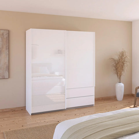 Elon 181cm White 2 Door Sliding Wardrobe with Drawers - Lifestyle