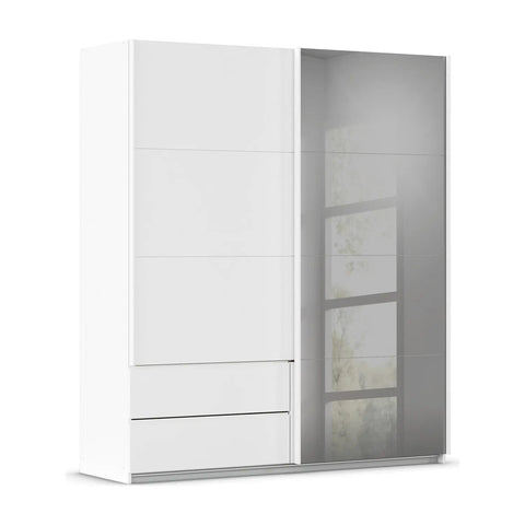 Elon White 181cm Sliding 2 Door Wardrobe with Drawers & Mirror