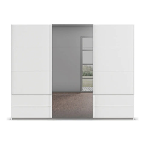 Elon 181cm White Sliding 2 Door Wardrobe with Drawers & Grey Mirror