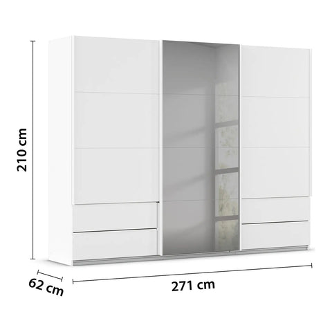 Elon 181cm White Sliding 2 Door Wardrobe with Drawers & Grey Mirror