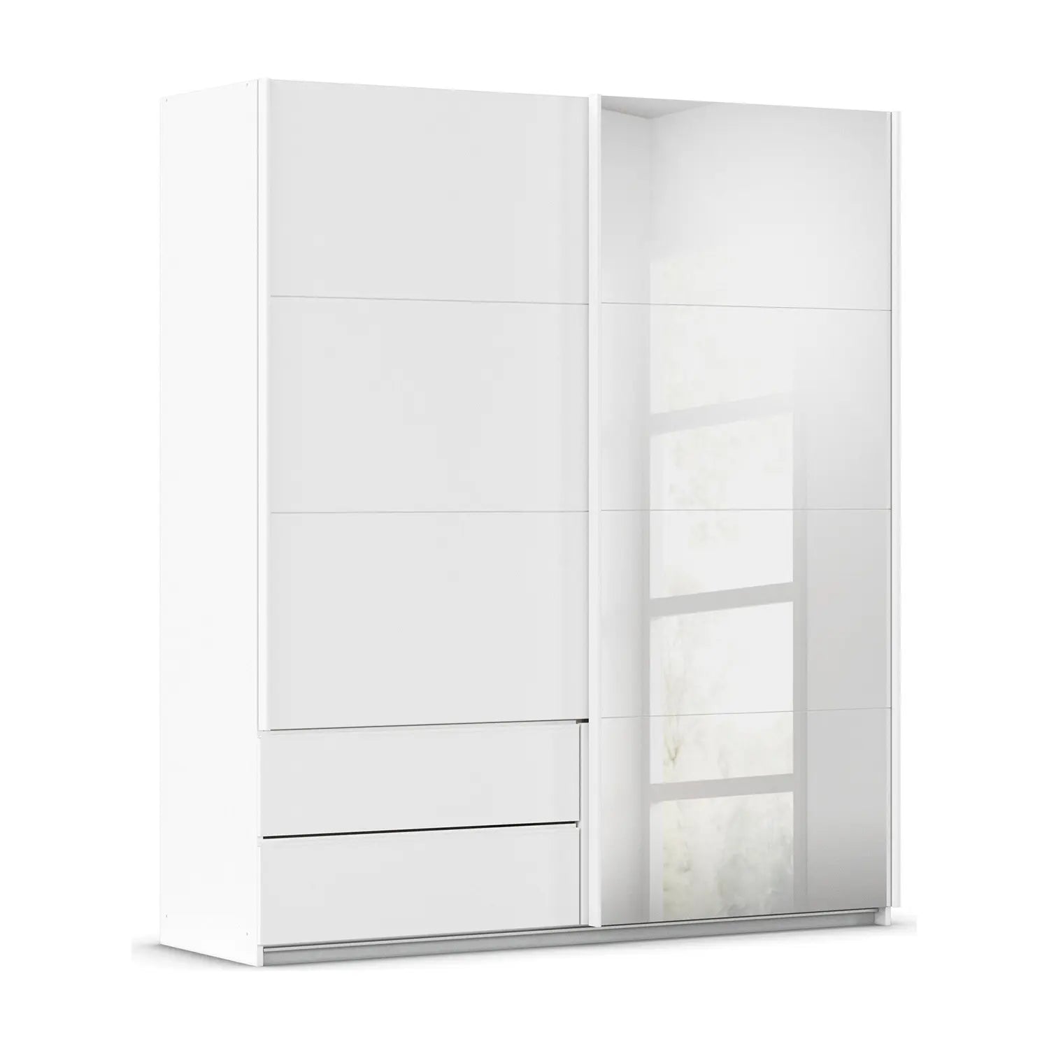 Elon White 181cm Sliding 2 Door Wardrobe with Drawers & Mirror