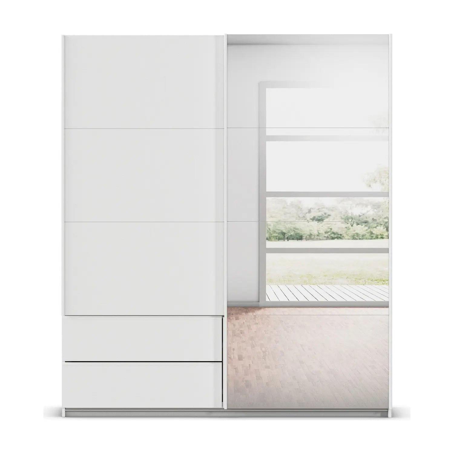 Elon White 181cm Sliding 2 Door Wardrobe with Drawers & Mirror