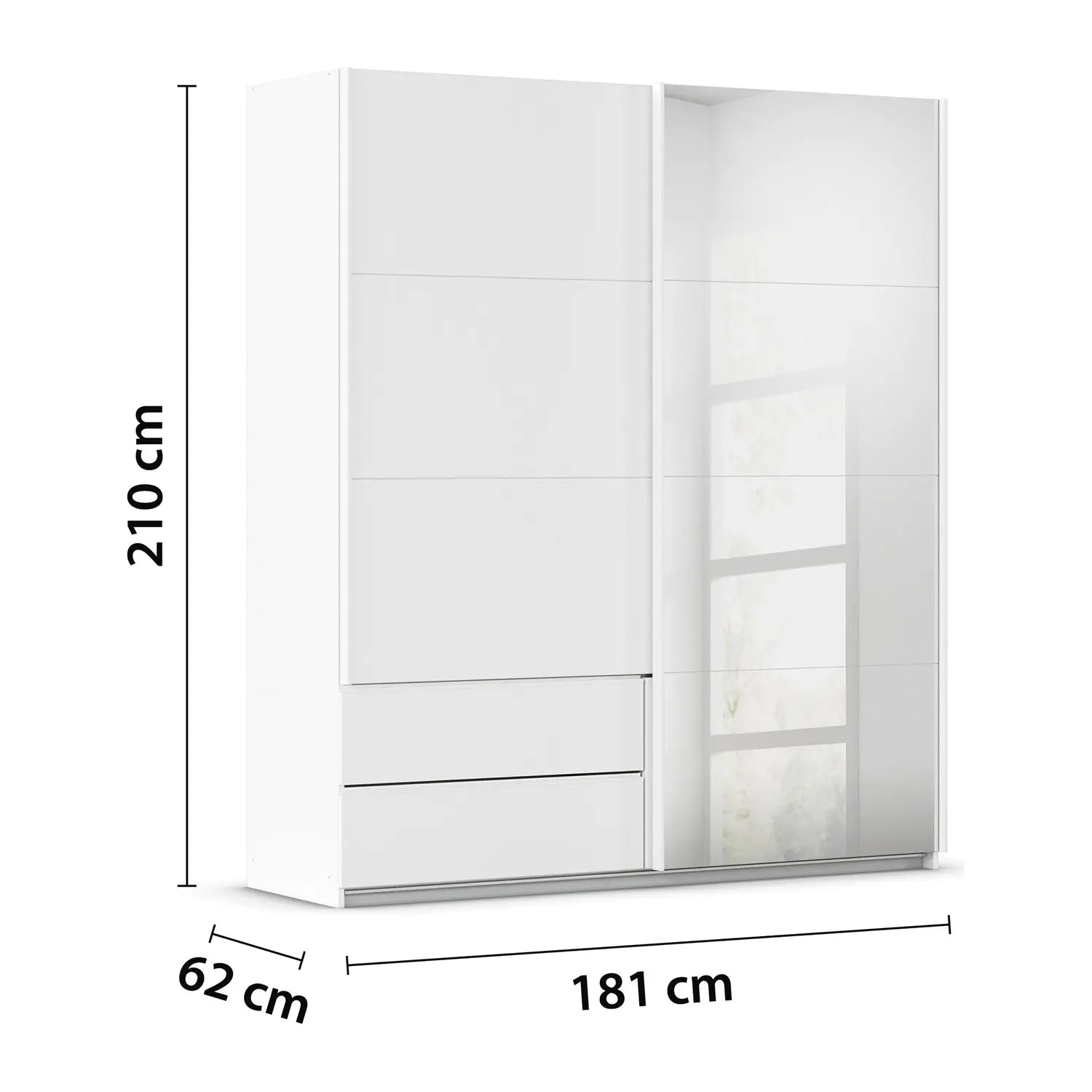 Elon White 181cm Sliding 2 Door Wardrobe with Drawers & Mirror