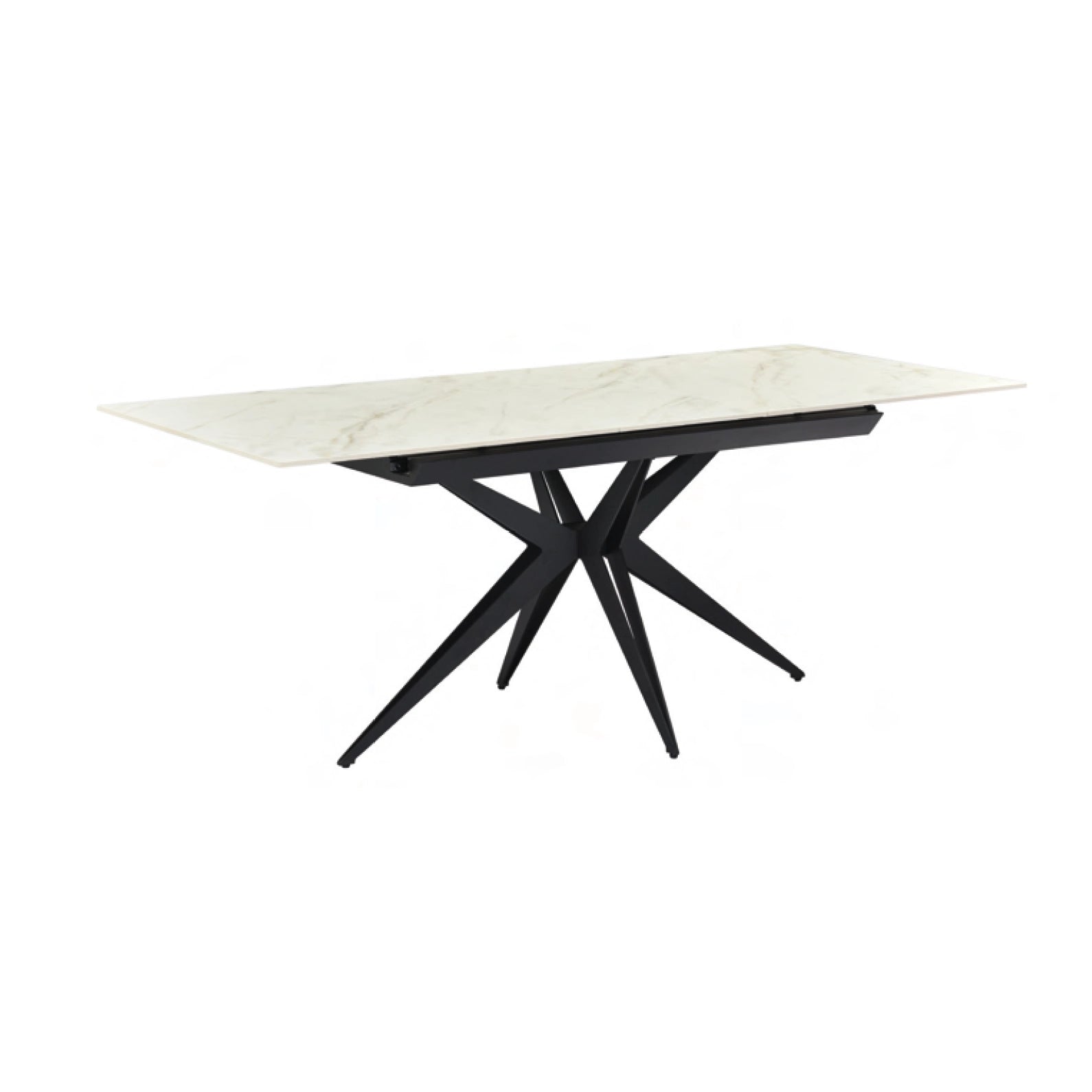 Ethan 1.6M White Sintered Stone Autorise Extending Dining Table, White Ceramic Top with Black Metal Base 