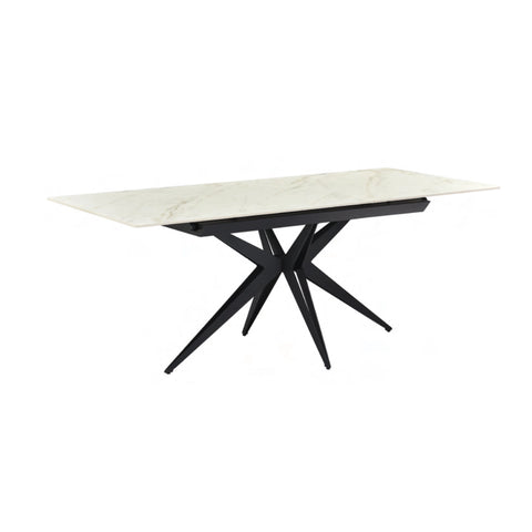 Ethan 1.6M White Sintered Stone Autorise Extending Dining Table, White Ceramic Top with Black Metal Base 