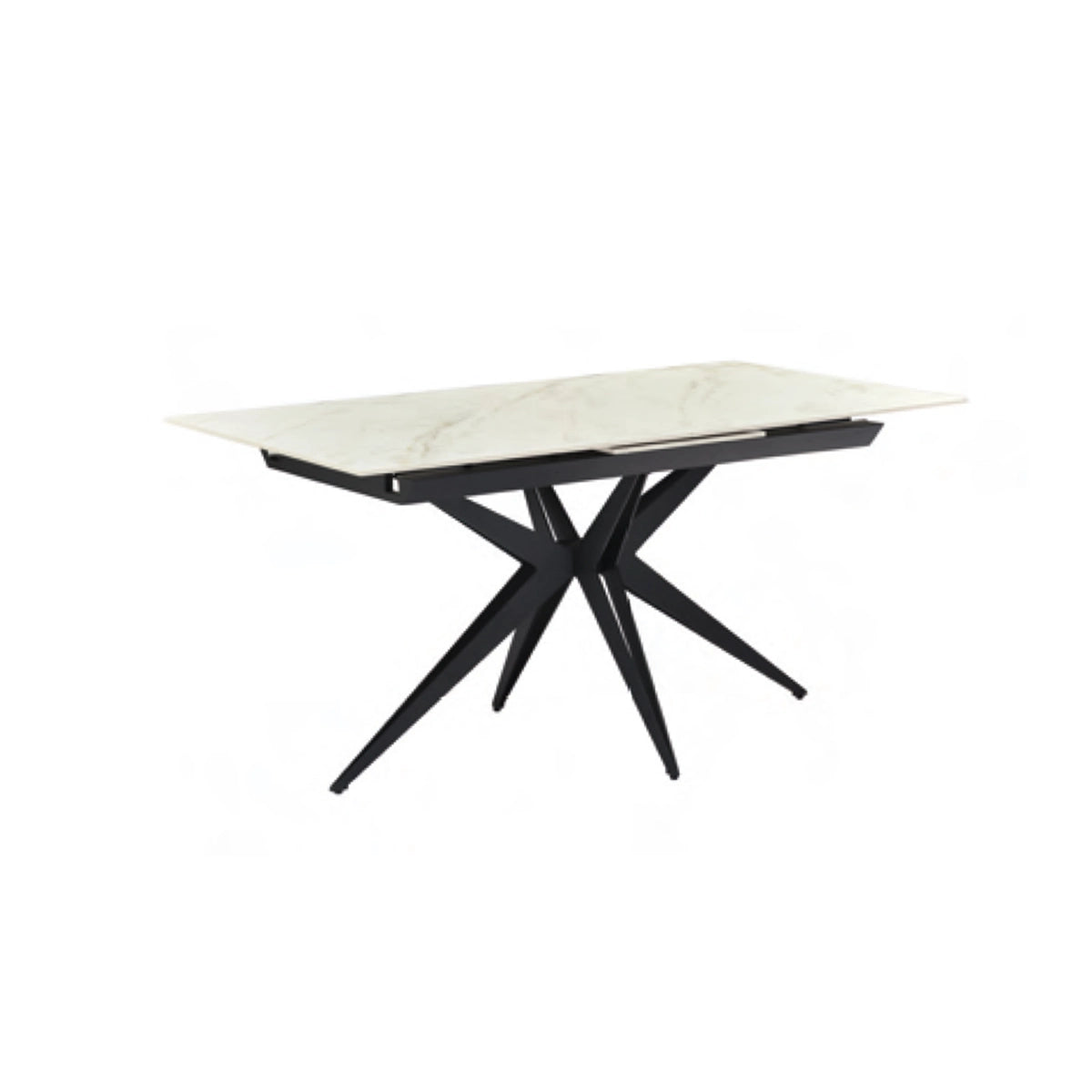 Ethan 1.6M White Sintered Stone Autorise Extending Dining Table, White Ceramic Top with Black Metal Base  - Close