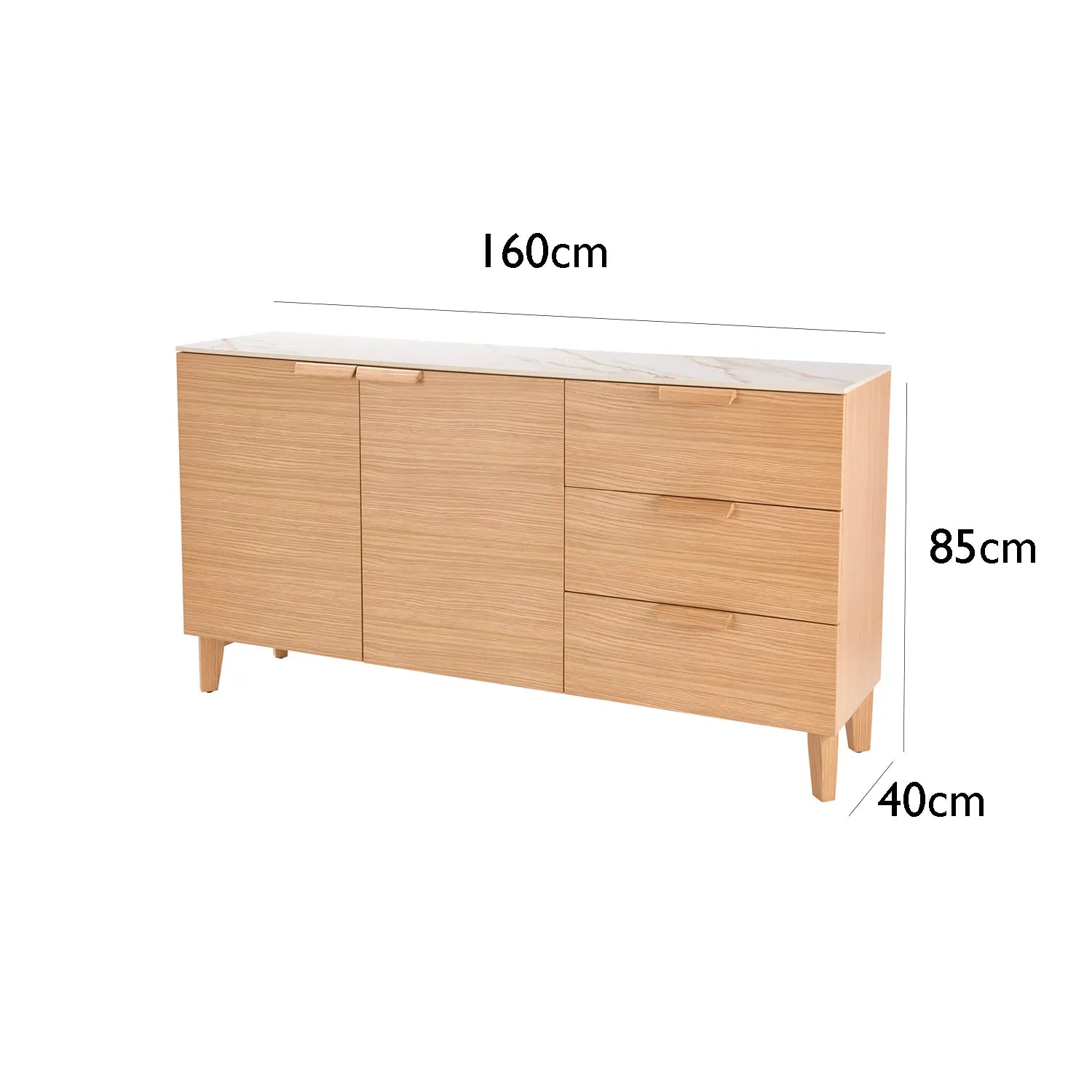 Eveleen Sideboard Light Oak With White Ceramic Top