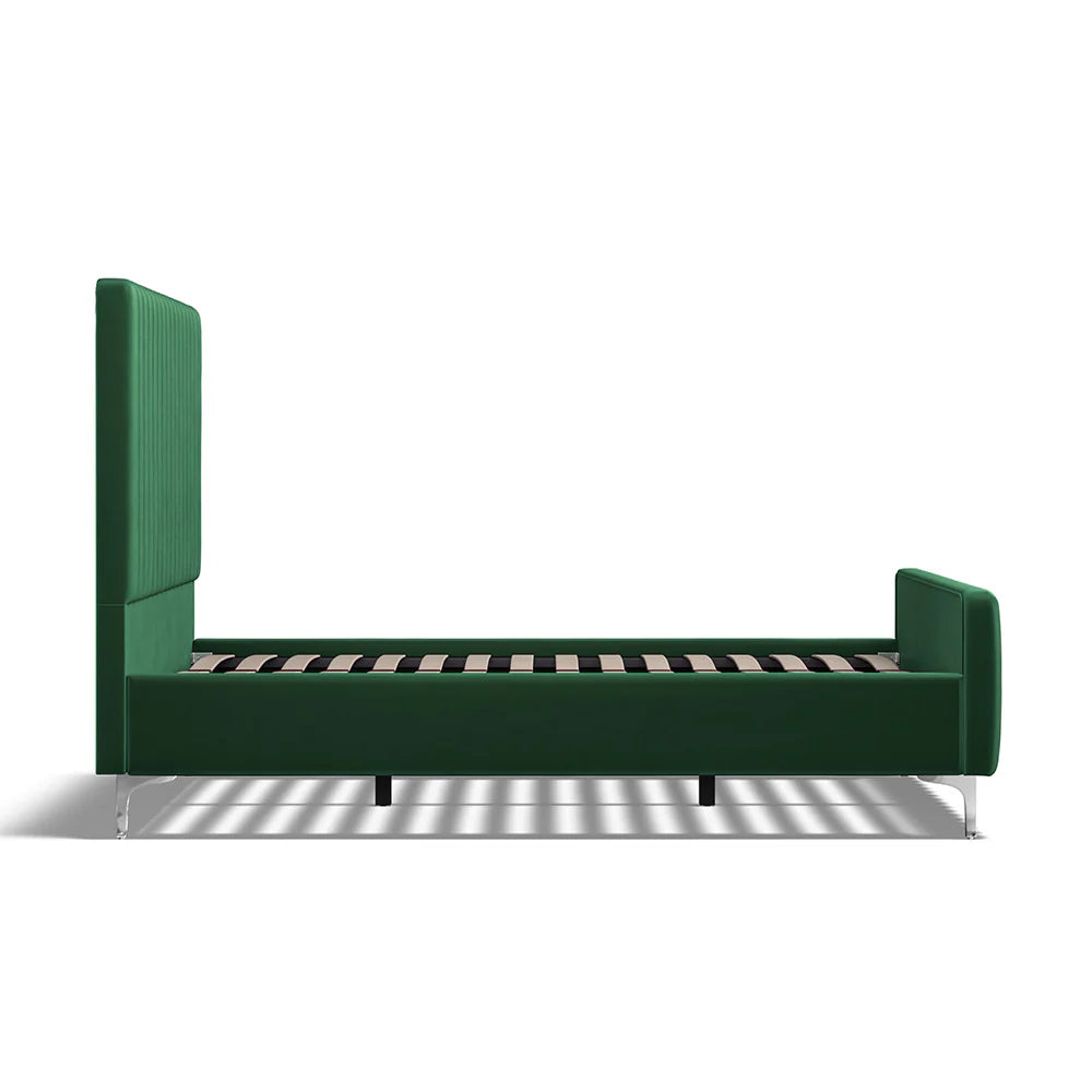 Green Velvet Batten Panel Pattern Headboard Bed Frame