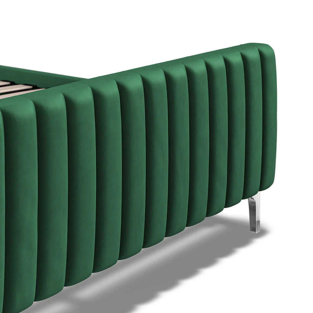 Green Velvet Batten Panel Pattern Headboard Bed Frame