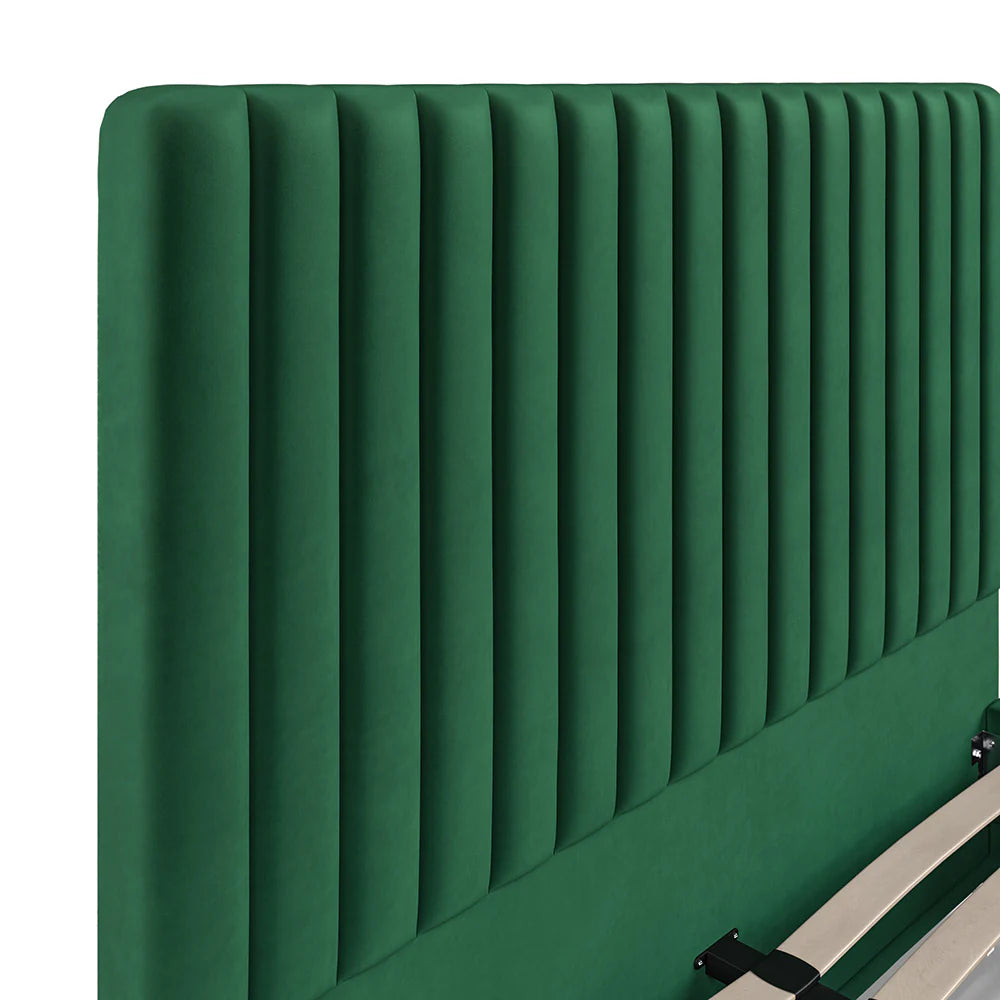 Green Velvet Batten Panel Pattern Headboard Bed Frame