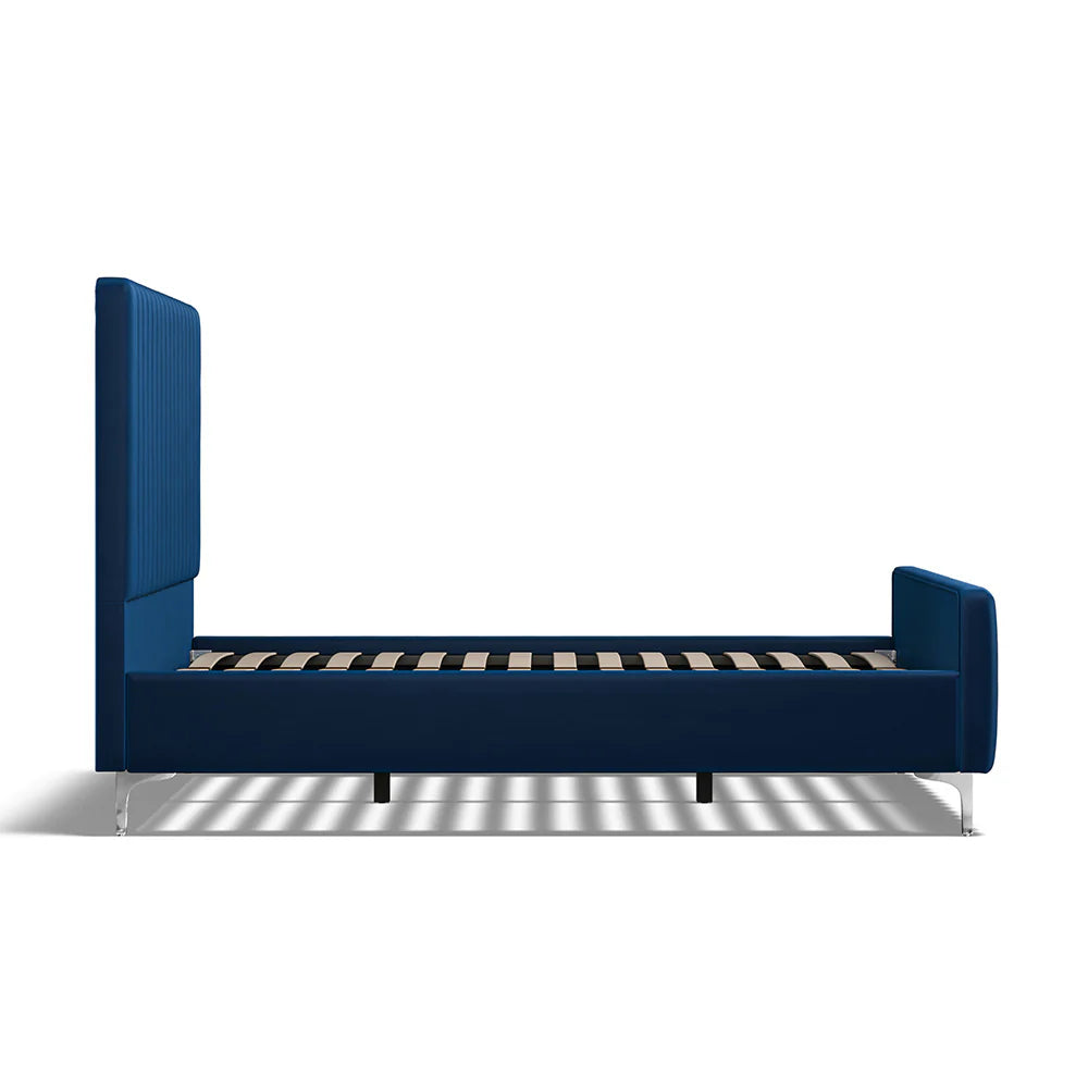 Blue Velvet Batten Panel Pattern Headboard Bed Frame