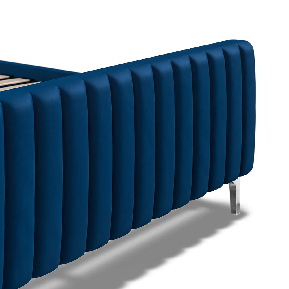 Blue Velvet Batten Panel Pattern Headboard Bed Frame