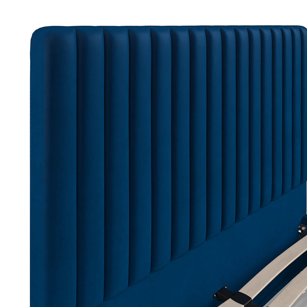 Blue Velvet Batten Panel Pattern Headboard Bed Frame