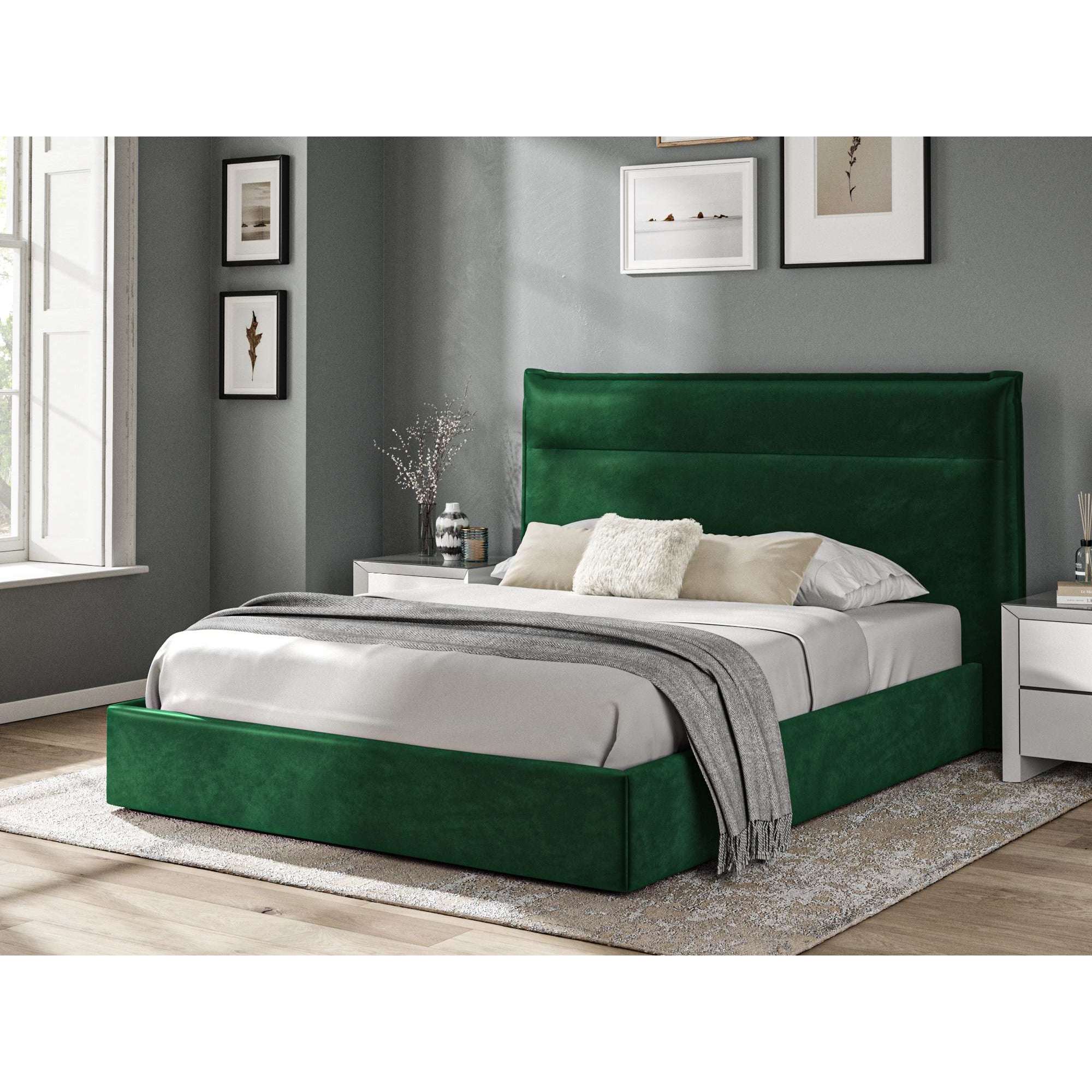 Bella Green Soft Velvet Fabric Ottoman Bed Frame