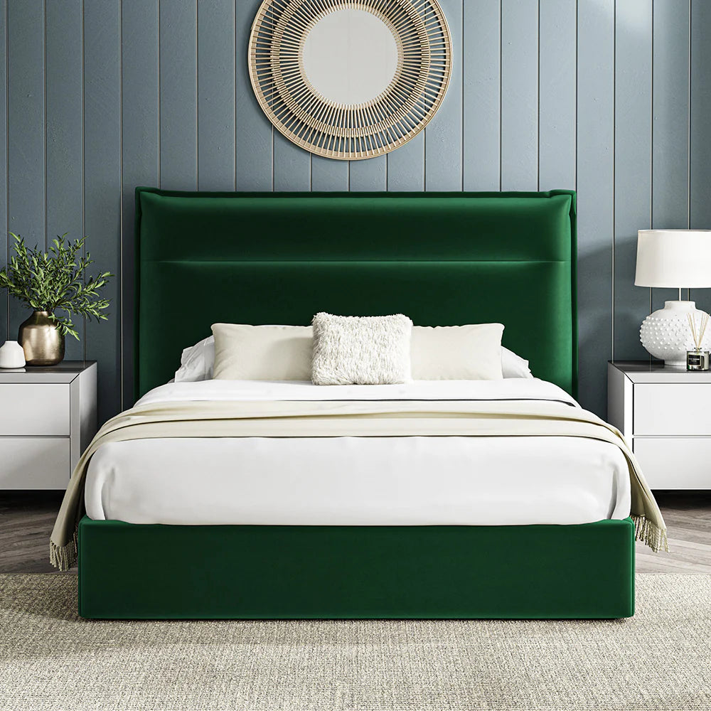 Bella Green Soft Velvet Fabric Ottoman Bed Frame