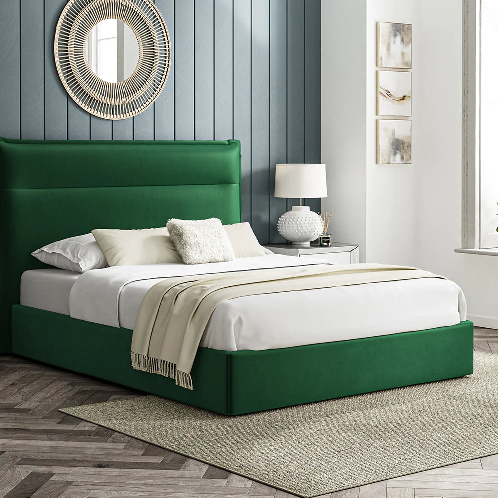 Bella Green Soft Velvet Fabric Ottoman Bed Frame