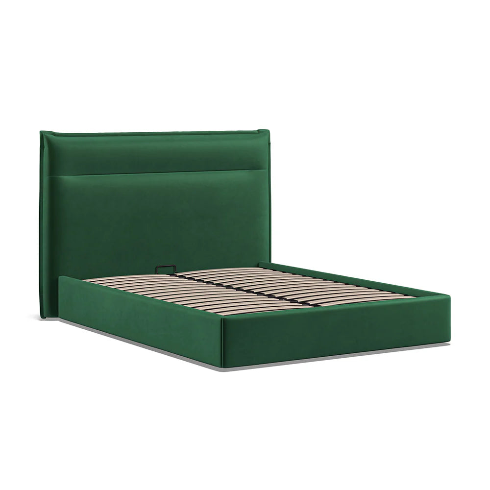 Bella Green Soft Velvet Fabric Ottoman Bed Frame