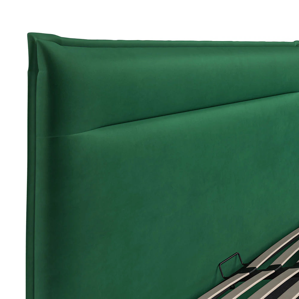 Bella Green Soft Velvet Fabric Ottoman Bed Frame