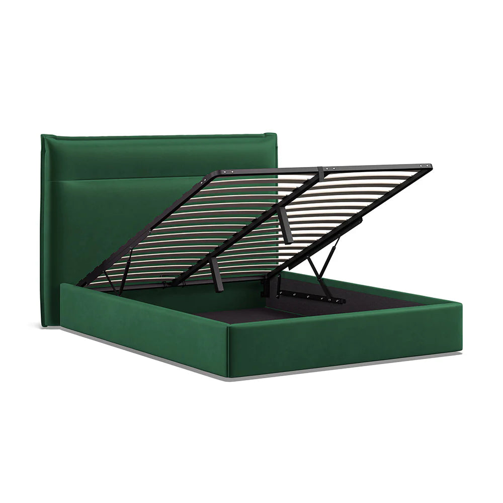 Bella Green Soft Velvet Fabric Ottoman Bed Frame