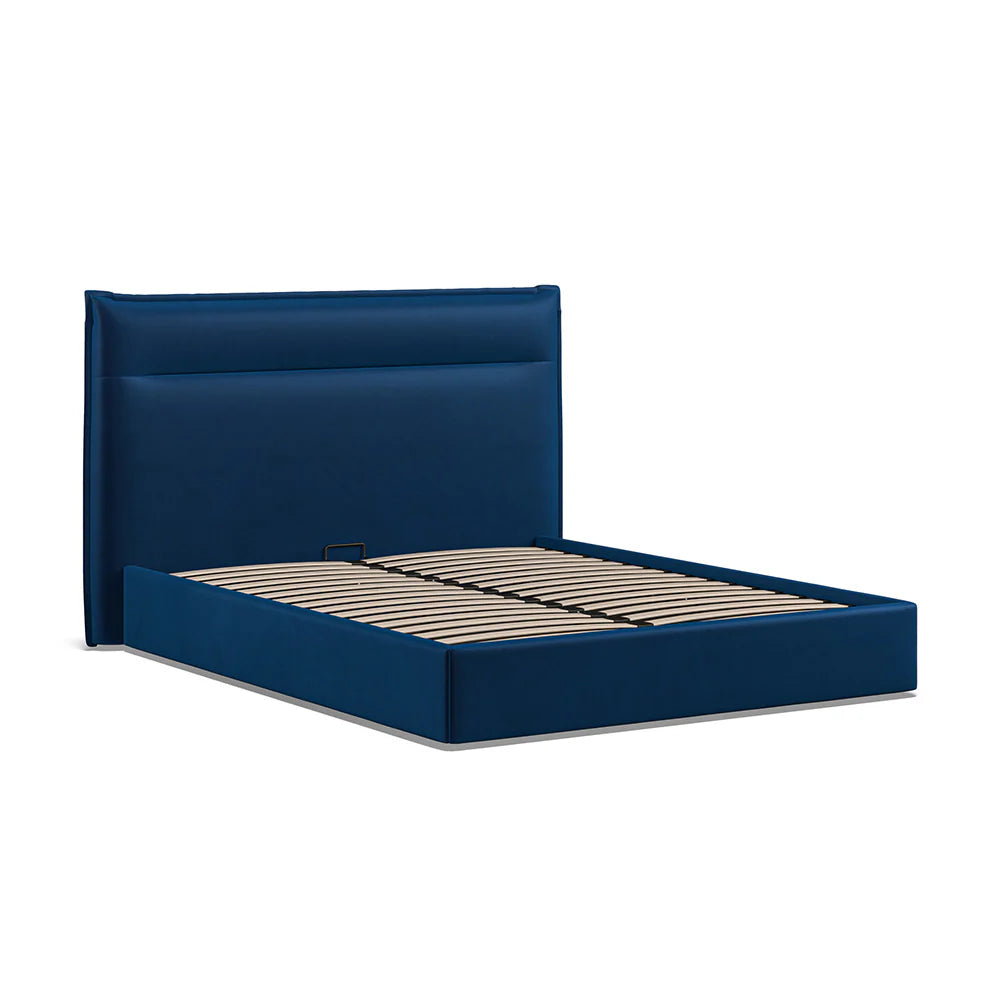 Bella Blue Soft Velvet Fabric Ottoman Bed Frame