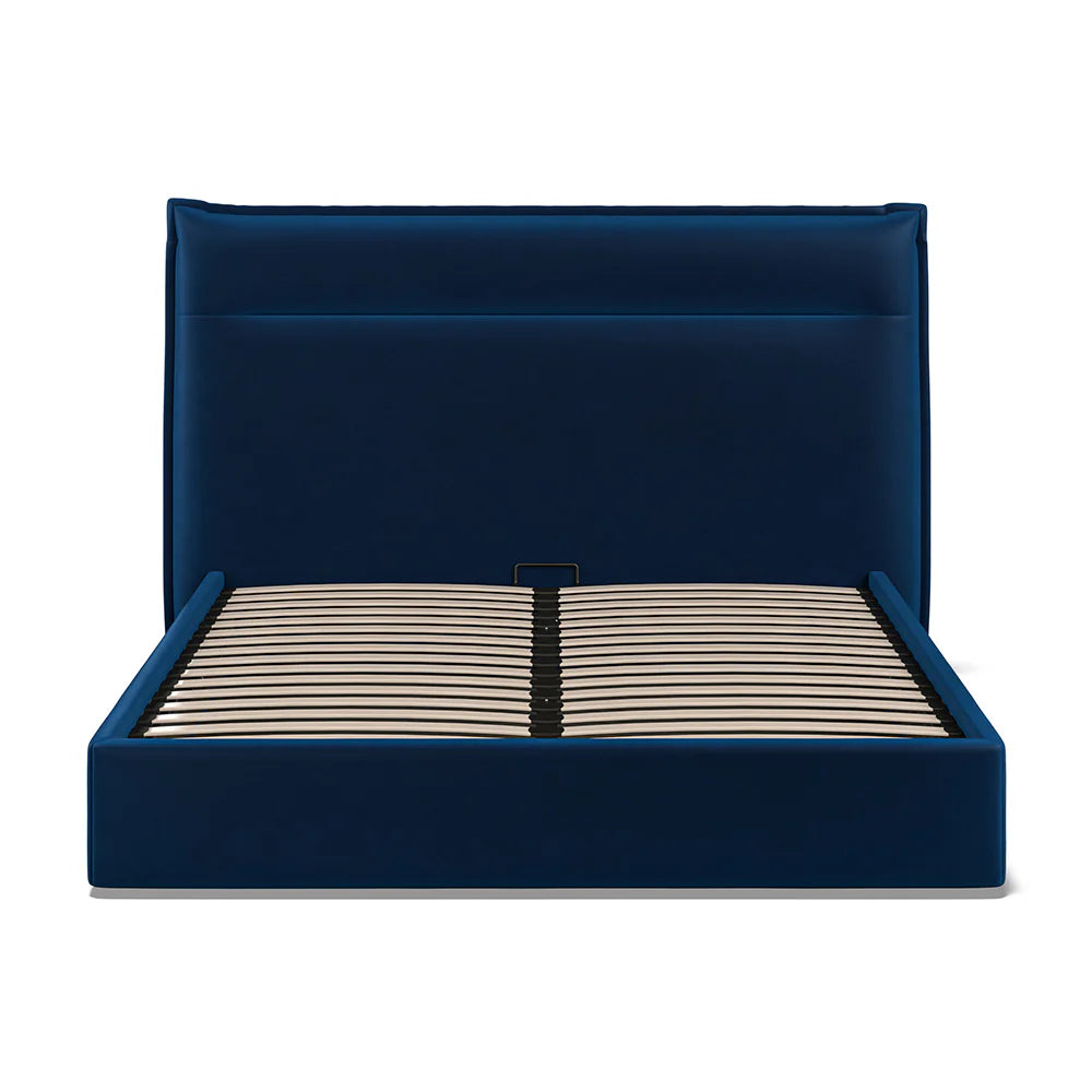 Bella Blue Soft Velvet Fabric Ottoman Bed Frame