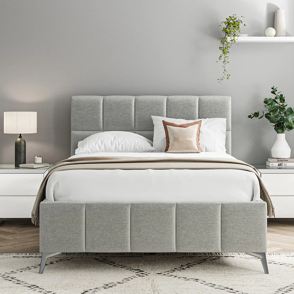 Cubic Grey Fabric Upholstered Bed Frame